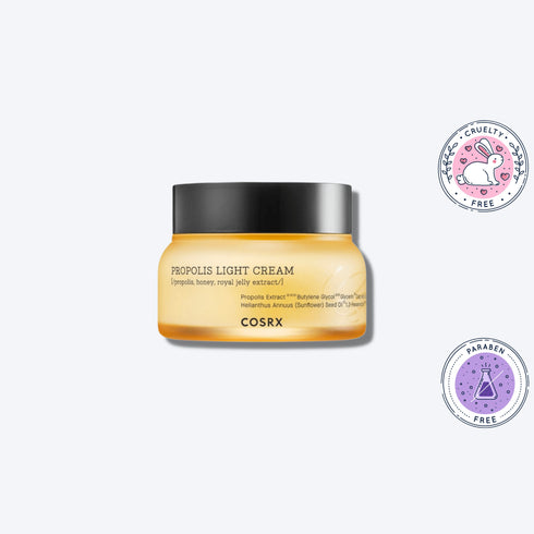 Cremă lejeră cu propolis pentru hidratare intensă și calmare a pielii iritate. COSRX Full Fit Light Cream este perfectă pentru o barieră cutanată sănătoasă și echilibrată. wowskin.ro